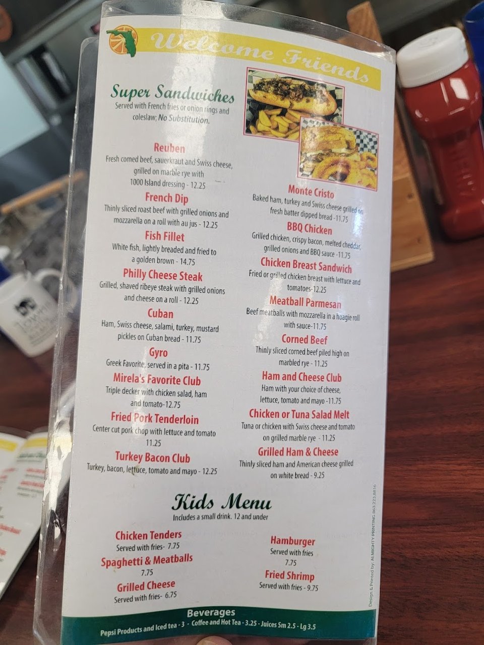 Breakfast menu board with diner staples.